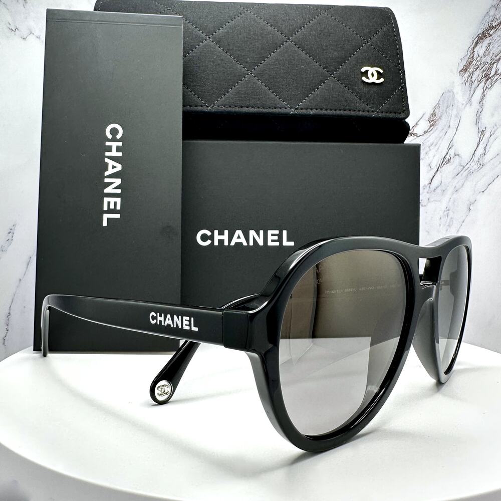 New CHANEL Sunglasses Black Polarized Lens Pilot Aviator 55mm - Picture 2 of 16